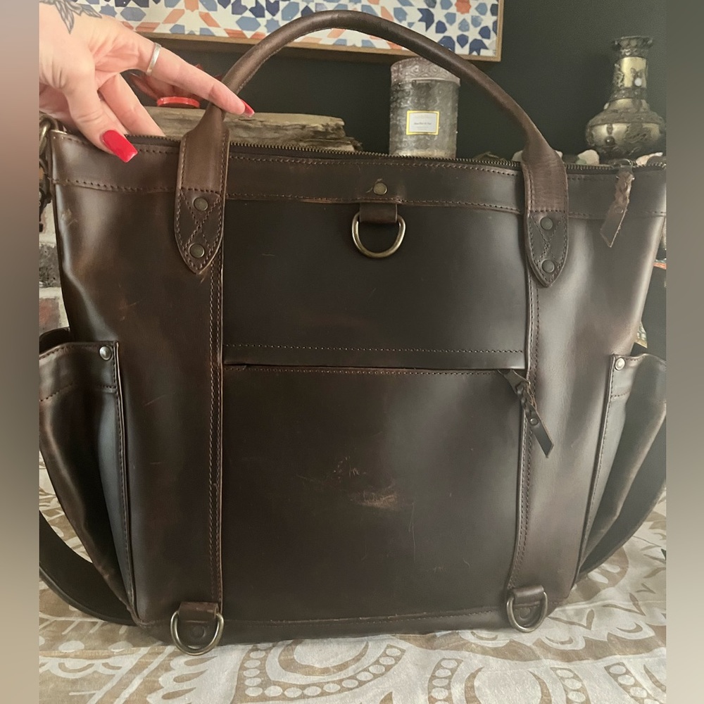 Nena & Co. Brown Leather Tote with Multicolor Southwestern Stripe Accents - Picture 5 of 7